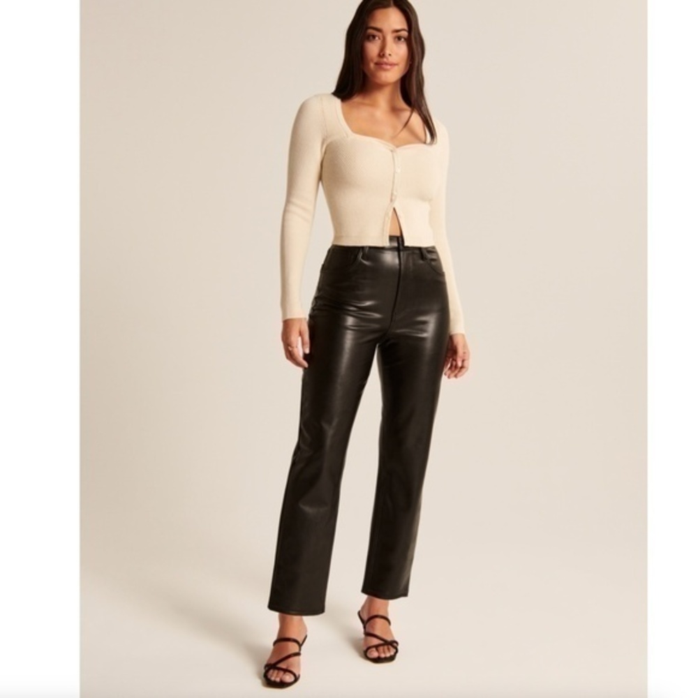 Abercrombie & Fitch Curve Love Vegan Leather Ankle Straight Pant Ultra High Rise